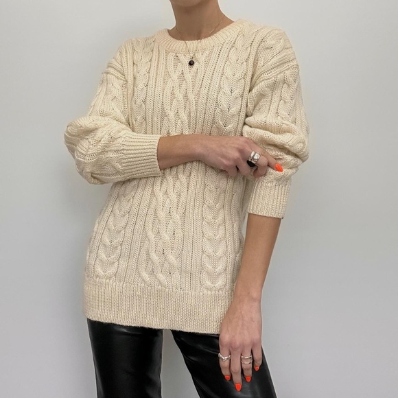 Vintage Chunky Wool Grandpa Sweater Cream - Picture 2 of 6